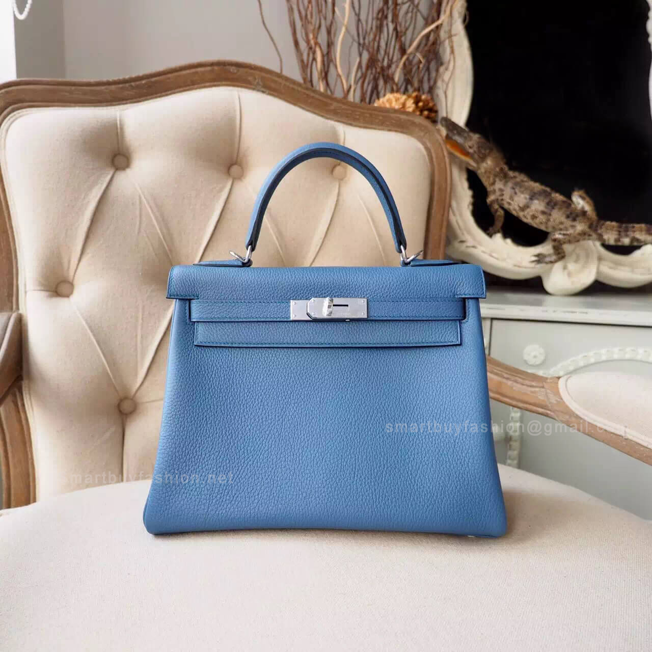 Hermes Kelly 28 Bag in r2 Blue Agate Togo PHW